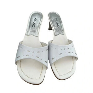 Via Uno White Cut-Out Mule Sandals Slip-On Heels Size 7